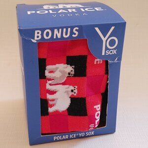 POLAR ICE VODKA Yo Sox CUTE POLAR BEAR Buffalo Check Socks BNIP